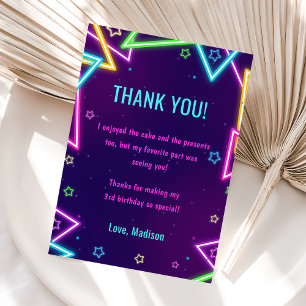 Glow Neon Lights Birthday Party Thank You Card