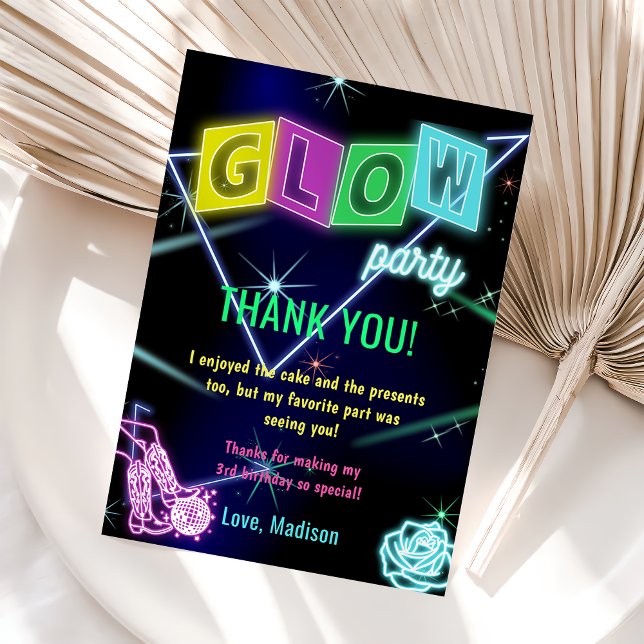Glow Neon Lights Birthday Party Thank You Card  (Creator Uploaded)