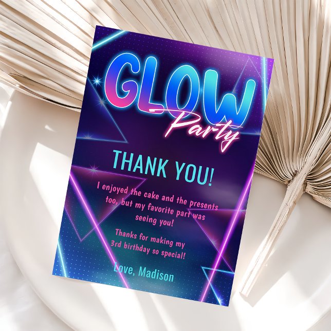 Glow Neon Lights Birthday Party Thank You Card  (Creator Uploaded)