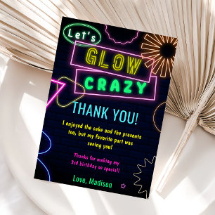 Glow Neon Lights Birthday Party Thank You Card