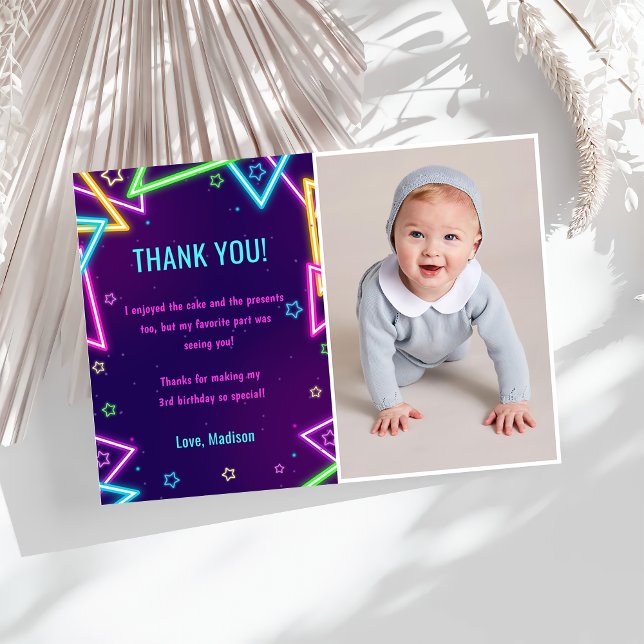Glow Neon Lights Birthday Party Thank You Card (Creator Uploaded)