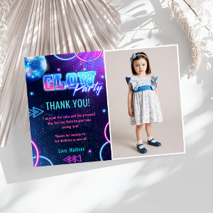 Glow Neon Lights Birthday Party Thank You Card 