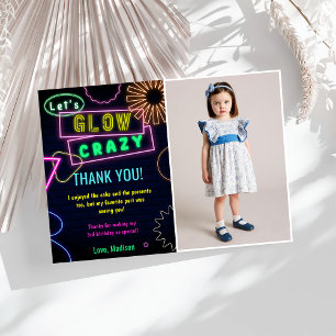 Glow Neon Lights Birthday Party Thank You Card 
