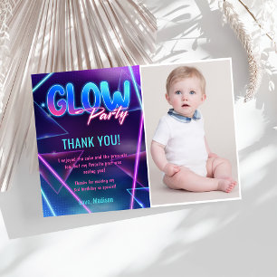 Glow Neon Lights Birthday Party Thank You Card 