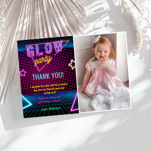 Glow Neon Lights Birthday Party Thank You Card 