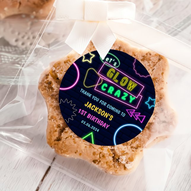 Glow Neon Lights Thank You Birthday Party Classic Round Sticker (Creator Uploaded)