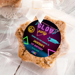 Glow Neon Lights Thank You Birthday Party Classic Round Sticker