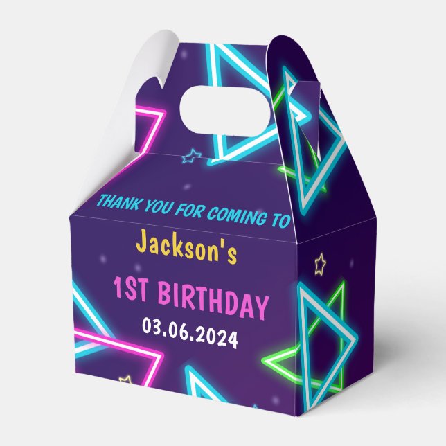 Glow Neon Lights Thank You Birthday Party Favour Box (Front Side)