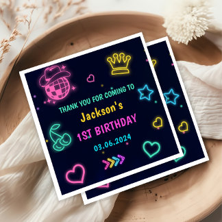 Glow Neon Lights Thank You Birthday Party Napkin