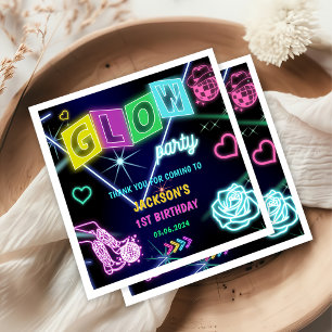 Glow Neon Lights Thank You Birthday Party Napkin