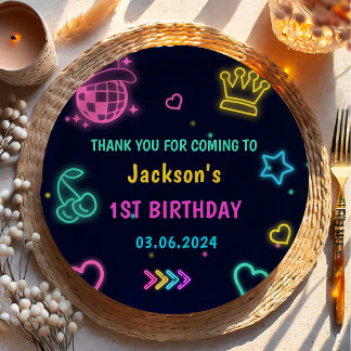 Glow Neon Lights Thank You Birthday Party Paper Plate