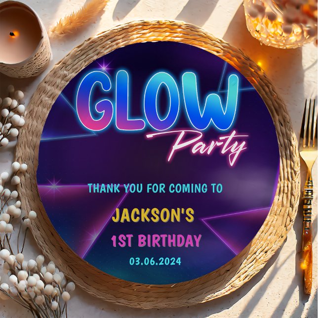 Glow Neon Lights Thank You Birthday Party Paper Plate (Creator Uploaded)