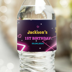 Glow Neon Lights Thank You Birthday Party Water Bottle Label