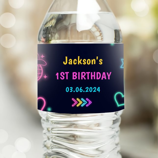 Glow Neon Lights Thank You Birthday Party  Water Bottle Label (Creator Uploaded)