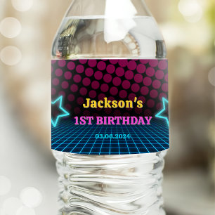 Glow Neon Lights Thank You Birthday Party Water Bottle Label