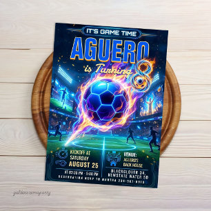 Glow Neon Soccer - Futuristic Football Birthday Invitation