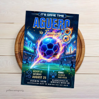Glow Neon Soccer - Futuristic Football Birthday Invitation