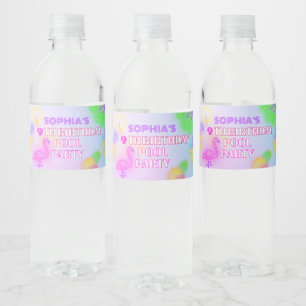 Glow Neon Tropical Pool Party swimming birthday Water Bottle Label