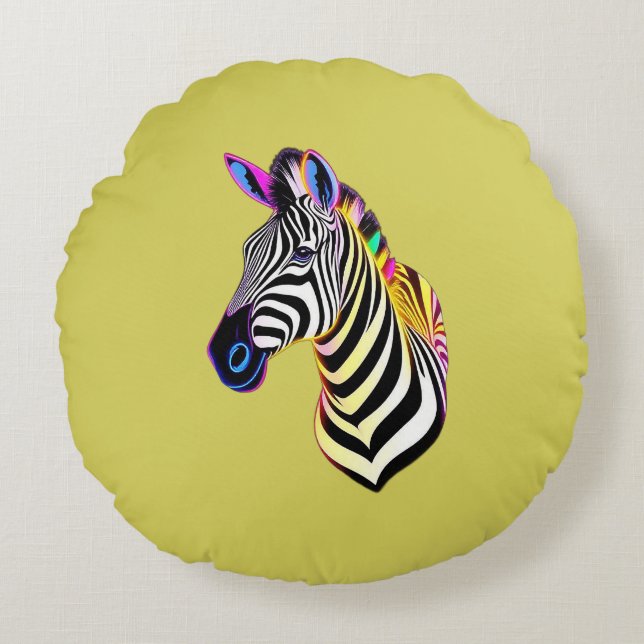 Glow Neon Zebra Round Cushion (Front)