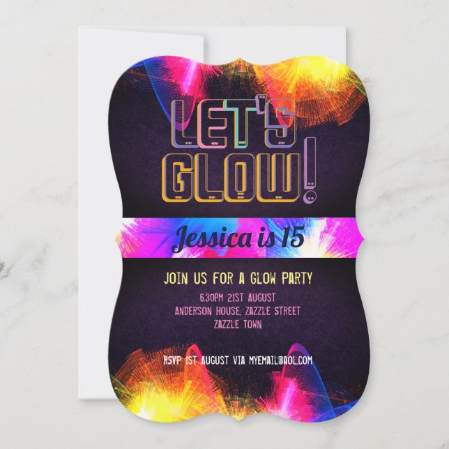 GLOW PARTY - 15th Birthday Quinceanera NEON Light Invitation (Front)