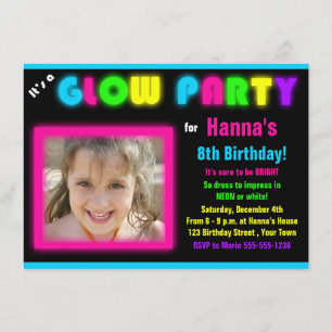 Glow Party Birthday Invitation Custom Photo