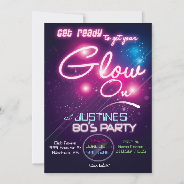 Glow Party Eighties 80s Invitation (Front)