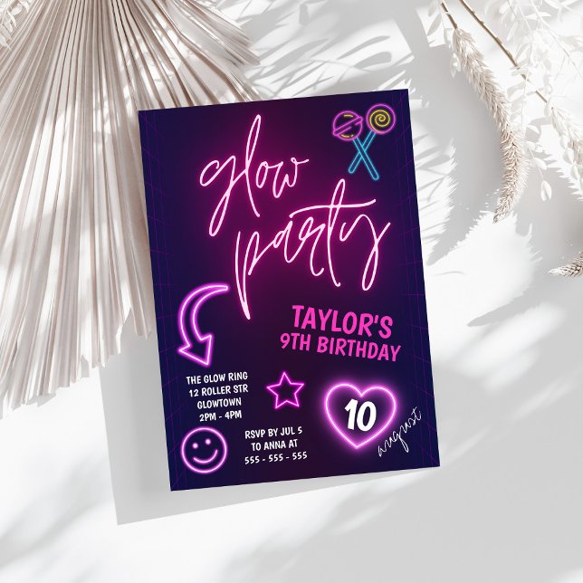 Glow Party Neon Birthday Party Invitation (Creator Uploaded)