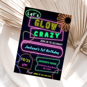 Glow Party Neon Colourful Birthday Party Invitatio Invitation