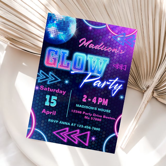 Glow Party Neon Colourful Birthday Party Invitatio Invitation (Creator Uploaded)