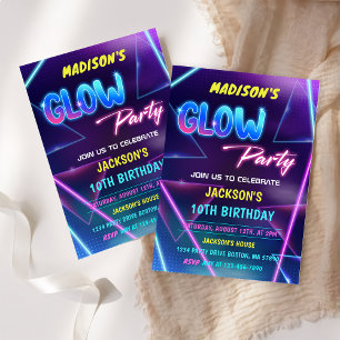 Glow Party Neon Colourful Birthday Party Invitatio Invitation