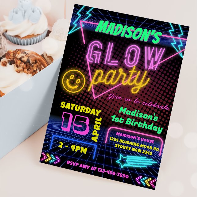 Glow Party Neon Colourful Birthday Party Invitatio Invitation (Creator Uploaded)