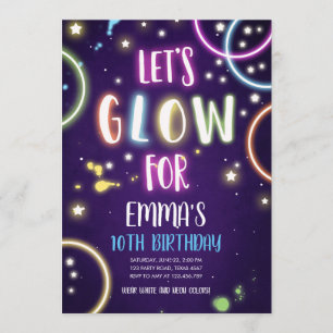 Glow Party Neon Dance Disco Birthday Invitation