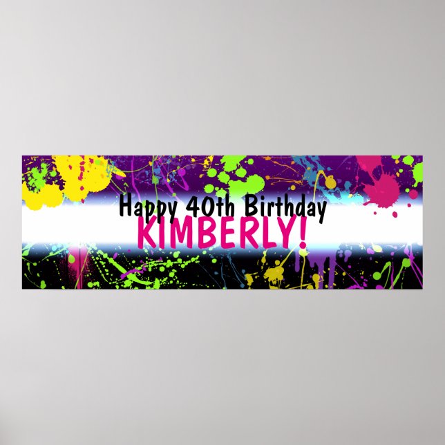 Glow Party Paint Splatter Neon Birthday Banner Poster (Front)