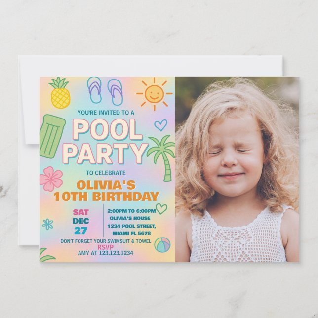 Glow Party Pool Birthday Invitation (Front)