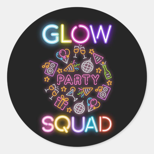Glow Party Squad Neon Lights Birthday Anniversary  Classic Round Sticker (Front)