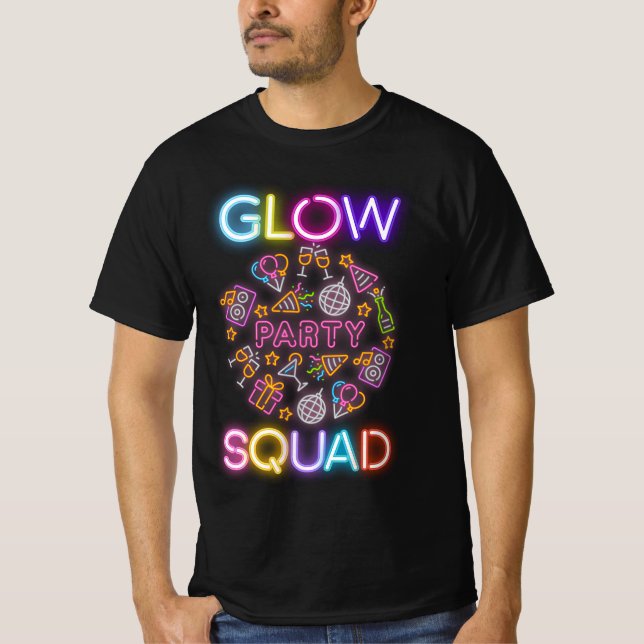 Glow Party Squad Neon Lights Birthday Anniversary  T-Shirt (Front)