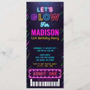Glow Party Ticket Pass Birthday Invitation