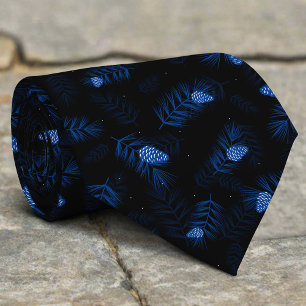 Glow Pinecone Branches Black Background Christmas Tie
