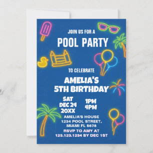 Glow Pool Party Birthday Invitation