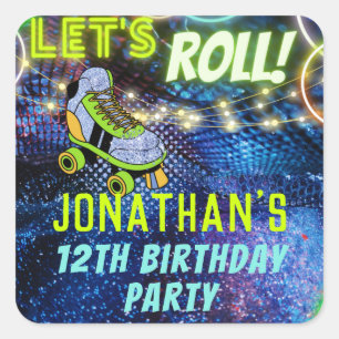 Glow Roller Skating Boys Birthday Party Favour Square Sticker