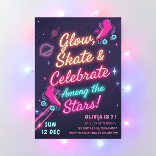 Glow Skate & Celebrate Among the Stars Neon  Invitation