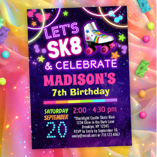 Glow Skating SK8 & Celebrate Birthday Party Invitation