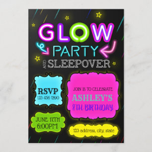 Glow sleepover party invitation