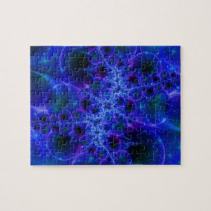 Glow Stars Blue and White Fractal Art Jigsaw Puzzle