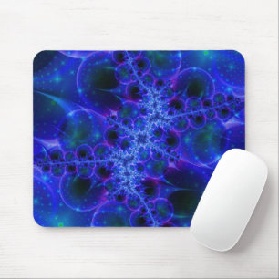 Glow Stars Blue and White Fractal Art Mouse Pad