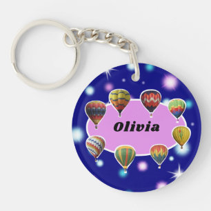 Glow Stars Name Pink Blue Hot Air Balloons Key Ring
