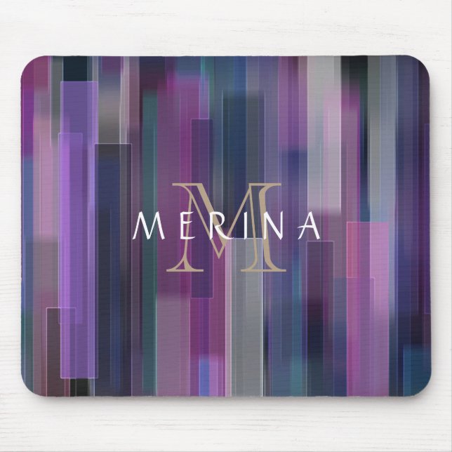 Glow Striped Pattern Monogram Personalise Mouse Pad (Front)