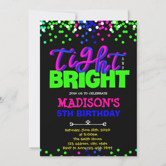 Glow theme birthday party invitation (Front)