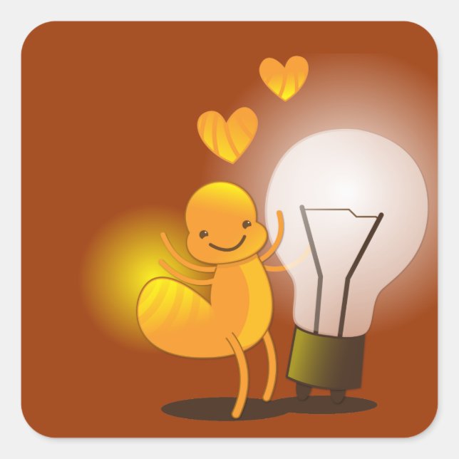 Glow Worm! with a light globe super cute! Square Sticker (Front)
