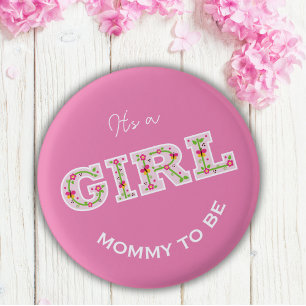 Glowers and butterflies it's a girl mommy to be 3 cm round badge